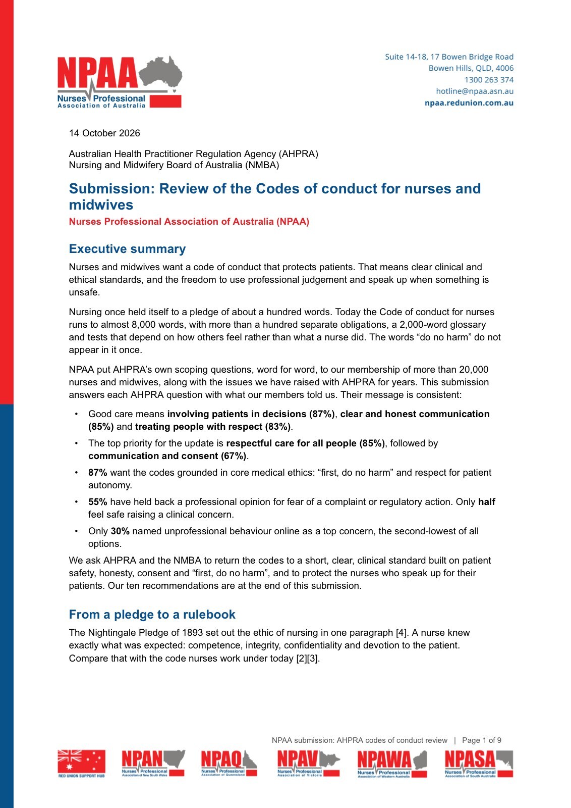 First page of the NPAA submission